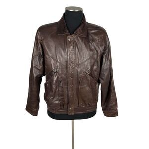 Vintage Brown Oversized 90’s Lined Leather Bomber - Men’s 40
